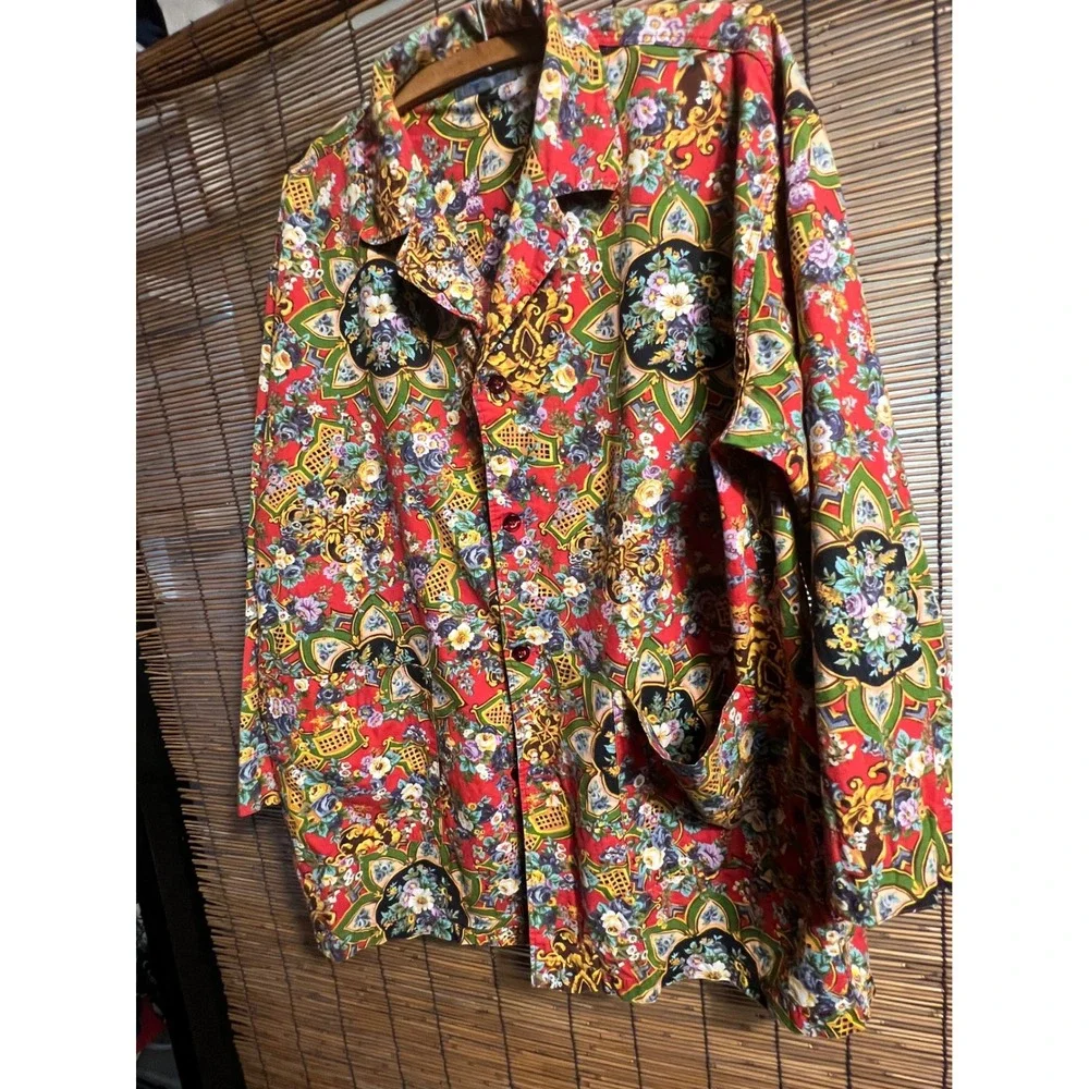 Kenzo Vintage 2 Piece Set Red Floral Mandala Shirt and Pants Outfit